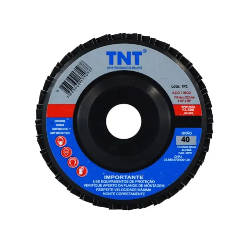 Foto do anúncio: kit C/05pçs Disco De Lixa Flap Zirconio Zirconado Disc 115x22 Gr-36,40,60,80,120 Tnt Blue inox