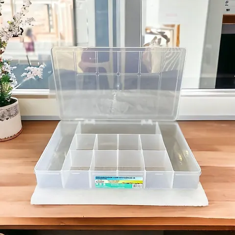 Foto do anúncio: Caixa Box Organizadora M Com 11 Divisórias E Tampa Estojo Plástico Para Ferramentas Parafusos Prego
