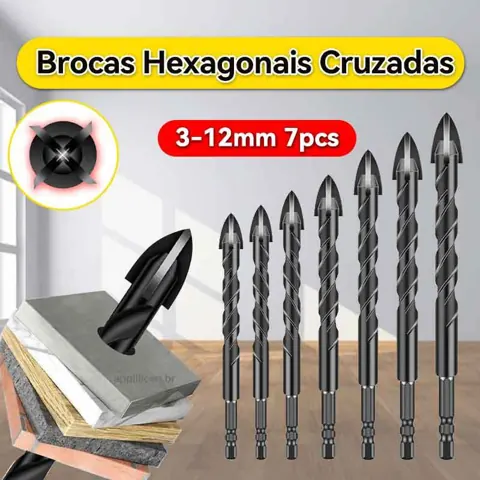 Foto do anúncio: Brocas Hexagonais Cruzadas 3-12mm para Furo em Concreto, Cerâmica e Vidro, Triangular em Liga Dura