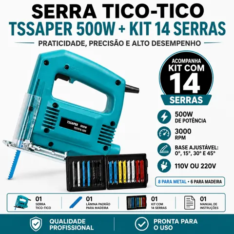 Foto do anúncio: Serra Tico Tico 500w Profissional Com Kit 14 Serras + Acessórios - Tssaper