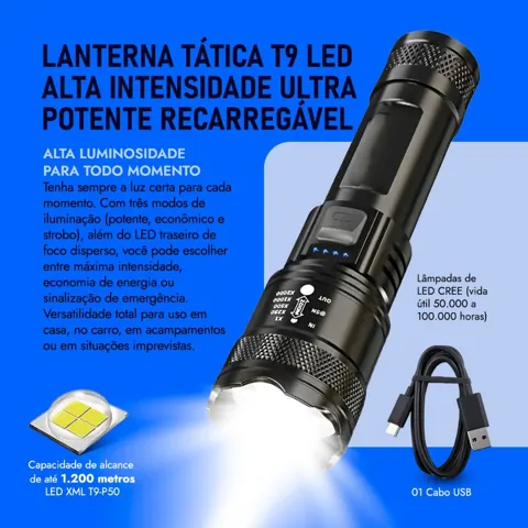 Foto do anúncio: Lanterna Tática T9 Led Ultra Potente - Mais Forte do Mercado