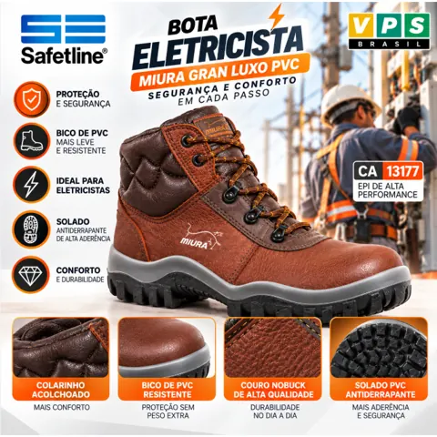 Foto do anúncio: Bota Botina de Segurança Eletricista Miura Safetline Gran Luxo Bico PVC CA 13177 EPI