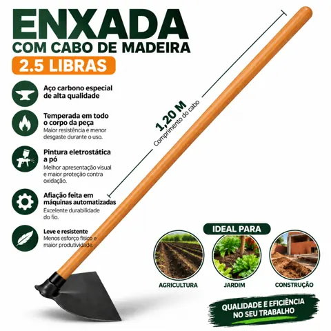 Foto do anúncio: Enxada Norte Larga 2,5Lb Com Cabo Sem Cabo Torneado 1,20M Top - Paraboni