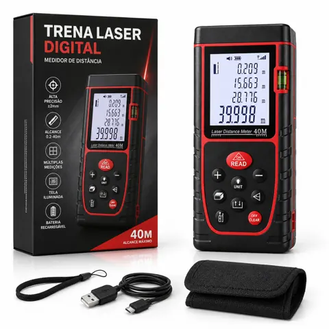 Foto do anúncio: Medidor de Distância Laser 40m Alta Precisão Digital Trena Eletrônica m in ft ft+in Portátil