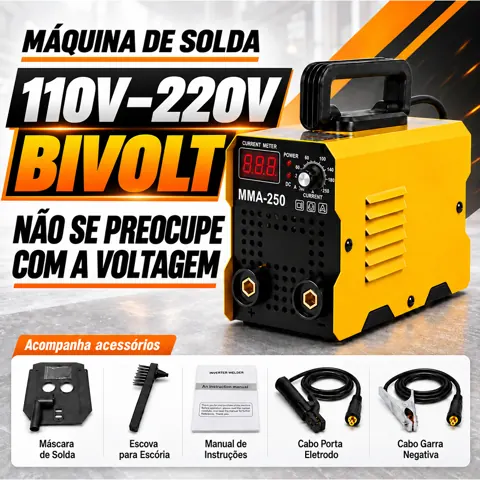 Foto do anúncio: Máquina de Solda Inversora MMA-250 100-240V Bivolt 127/220V IGBT Digital Portátil Kit Completo Estoque Quase Esgotado 🔥