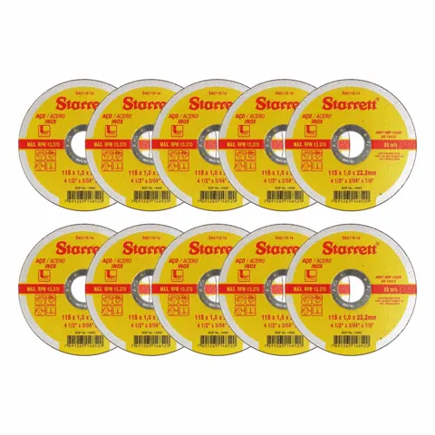 Foto do anúncio: Kit 10 Discos De Corte Inox Extra Fino Starrett 115mm 4.1/2" x 1mm Para Esmerilhadeira