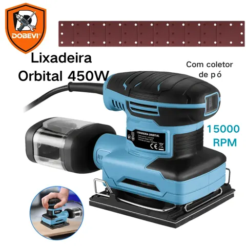 Foto do anúncio: Lixadeira Orbital 450W 15000RPM Profissional – Madeira e Metal – MDF e Plywood Portátil + 10 Lixas Dobevi