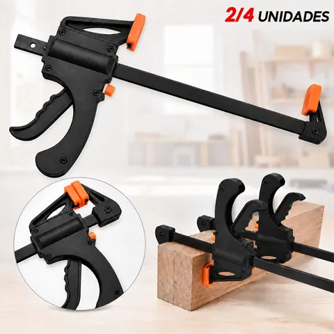 Foto do anúncio: Kit 4/2 Grampos Sargento de Aperto Rápido 19.5cm Tipo F para Marcenaria Madeira Metal e Montagem de Móveis
