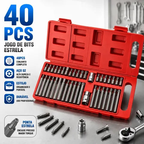 Foto do anúncio: Kit 40 Peças Jogo de Bits Torx e Allen Multidentada com Várias Medidas - Kit Ferramentas para Chave de Fenda