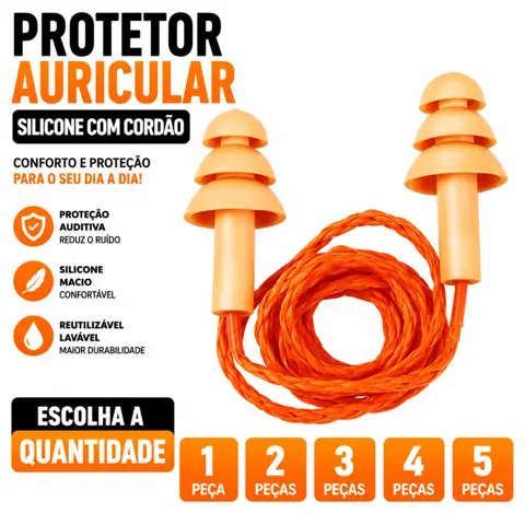 Foto do anúncio: Protetor Auricular Silicone com Cordão EPI Auditivo Plug Ouvido – Escolha a Quantidade