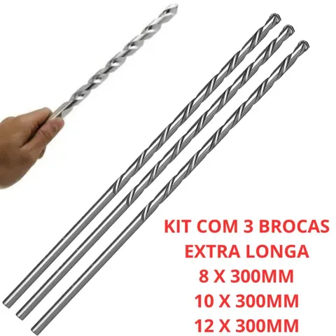 Foto do anúncio: Kit Com 3 Brocas 30CM Videa Widea Longa Para Concreto Parede 8MM 10MM 12MM X 300MM Aço Extra Longa