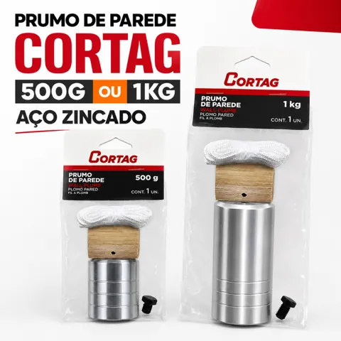 Foto do anúncio: Prumo de Parede Cortag 500g ou 1kg Aço Carbono Zincado com Base de Madeira para Alinhamento Vertical