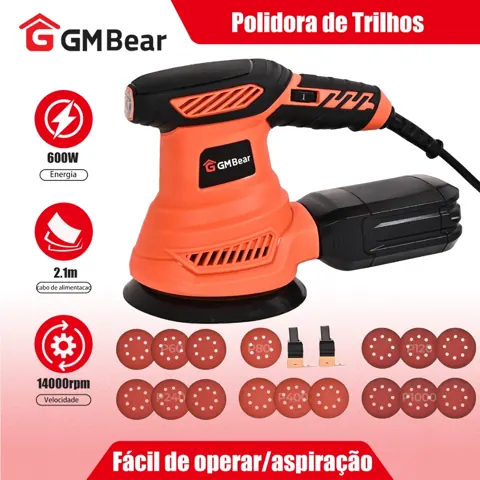 Foto do anúncio: GM Bear Lixadeira Orbital 600W de 5 Polegadas Orbital Aleatória 14000RPM com 5 Lixas de Grãos Diferentes e Coletor de Pó