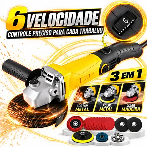 Foto do anúncio: 6 Velocidades Esmerilhadeira Lixadeira 3 em 1 Multifuncional Profissional para Corte Lixagem e Polimento