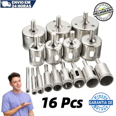 Foto do anúncio: Kit 16 Brocas Diamantadas Serra Copo furar Vidro Granito Ceramica 6-50 mm kit ferramentas