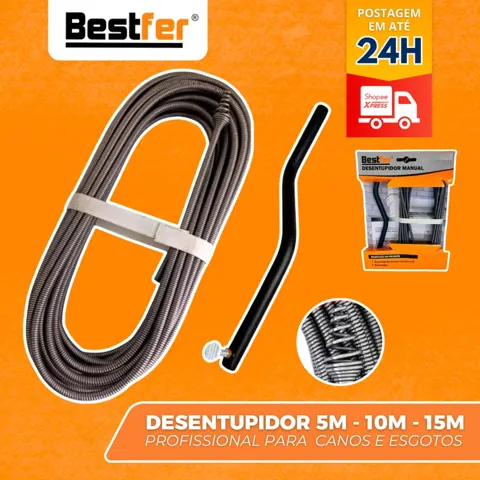 Foto do anúncio: Desentupidor Manual 5m a 15m Mola de Aço Ralo Pia Banheiro Cozinha Quintal Cano Calha Bestfer