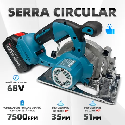 Foto do anúncio: Serra Circular Sem Fio Recarregável E Portátil 2 Bateria 68V 125MM