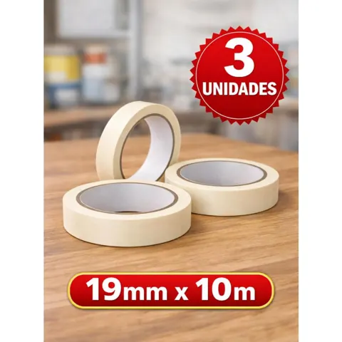 Foto do anúncio: Fita Crepe 19mm x 10 m - Pintura Automotiva e Proteção, Uso Geral Alta Aderência - Kit com 3 rolos