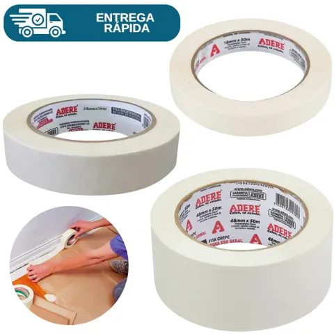 Foto do anúncio: Fita Crepe Uso Geral Adesiva Branca 50 Metros Adere 423 Marcação Artes Paredes 18mm 24mm 48mm