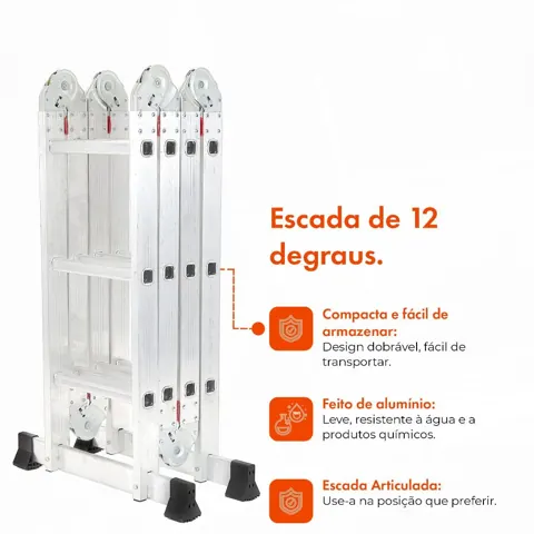 Foto do anúncio: Escada Articulada de Alumínio 12 Degraus 3,32 Metros de Altura Multifuncional 4x3