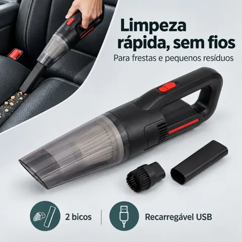 Foto do anúncio: Aspirador de Pó Portátil Sem Fio USB 60W com 2 Bicos para Frestas Carro e Teclado