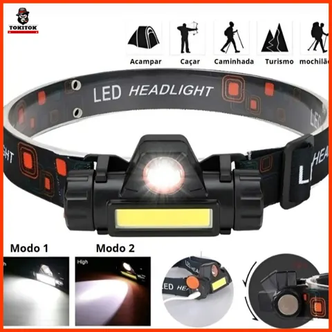 Foto do anúncio: Lanterna de Cabeça Recarregável c/LED XPE + COB, Ímã Lateral e Alça Elástica/Potência e Praticidade