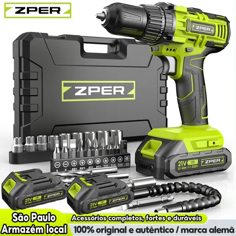 Foto do anúncio: ZPER Parafusadeira Furadeira 21V A Bateria Elétrica Kit Maleta Estuche Organizador e 27 Acessórios