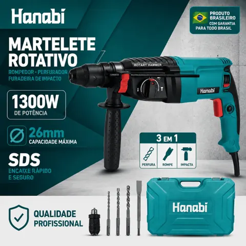 Foto do anúncio: Hanabi Martelete Rotativo Perfurador Rompedor 1300W SDS Plus 26mm Profissional Furadeira de Impacto
