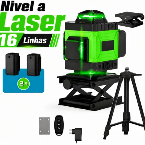 Foto do anúncio: Kit Nível A Laser Verde 16 Linhas Esquadro + Suporte + Tripé Recarregável Profissional Prumo Autonivelante