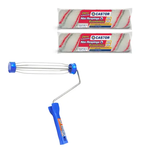 Foto do anúncio: Kit 2 Rolos de Pintura Não Respinga + 1 Cabo - Castor