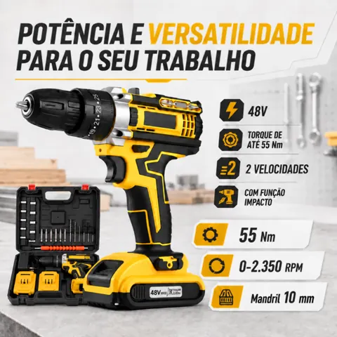 Foto do anúncio: Parafusadeira Furadeira Sem Fio Bateria 48v com Baterias Com Maleta Completo