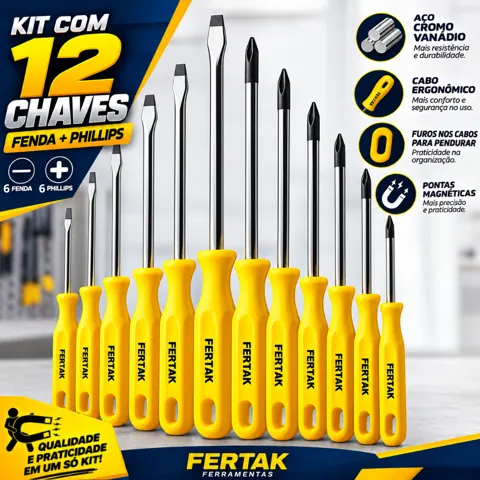 Foto do anúncio: Jogo Conjunto Com 12 Chave de Fenda Phillips Kit Imantada Profissional Fertak Envio Imediato