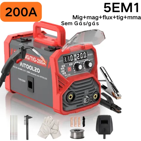 Foto do anúncio: 5 em 1 Máquina Solda Inversora Sem Gás / Com Gás MIG/MAG/Flux/TIG/MMA Aitoolzo