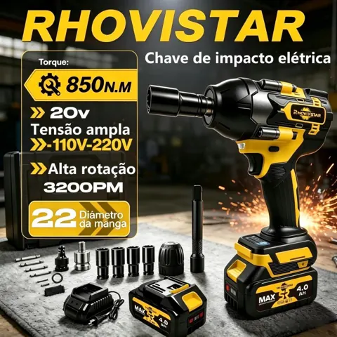 Foto do anúncio: Rhovistar Chave De Impacto Sem Fio, 850NM Motor Brushless 20V,2 Baterias De 4.0AH,Acompanha Todos Os Acessórios e Maleta