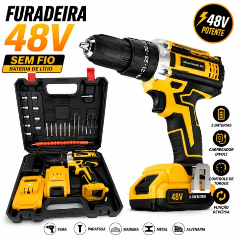 Foto do anúncio: Parafusadeira Furadeira Sem Fio 48V Com 2 Baterias Maleta e Acessórios