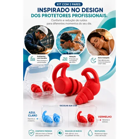 Foto do anúncio: Protetor Auricular Antirruído 1/2/3/4 Pares Tampão de Ouvido 3 Camadas de Silicone com Case