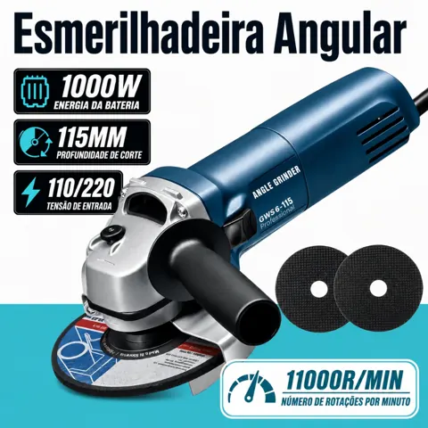 Foto do anúncio: Esmerilhadeira Lixadeira 1000W 115mm Bivolt 110V/220V KINETX Angular 11000rpm Profissional