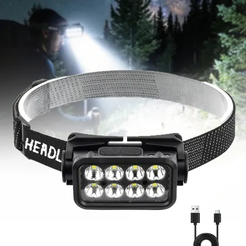Foto do anúncio: Lanterna de Cabeça Recarregável com Sensor, 8 LEDs, 5 Modos, Tipo-C, para Pesca, Camping e Trabalho