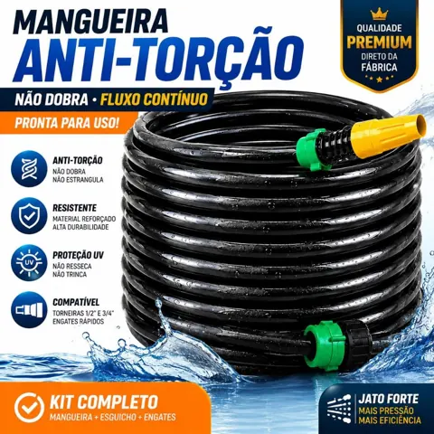 Foto do anúncio: Mangueira de Jardim Anti-Dobras Reforçada Preta Completa com Bico e Conector de Torneira | Mangueira Não Dobra