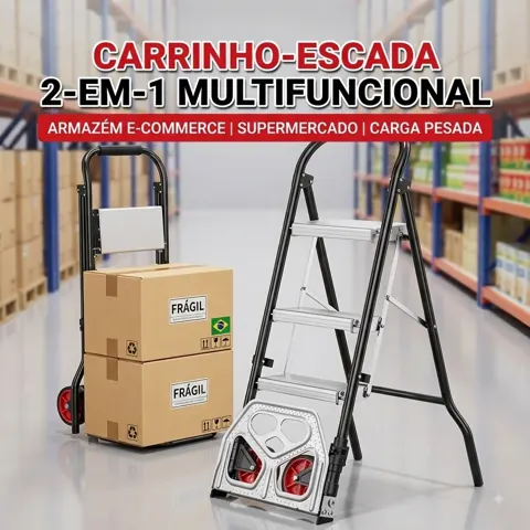 Foto do anúncio: Scada de Alumínio 2 em 1 e Carrinho de Carga Dobrável Multifuncional Suporta até 250KG Reforçada Yesop