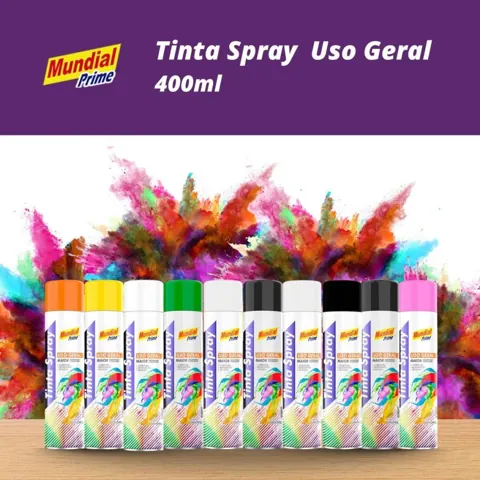 Foto do anúncio: Tinta Spray 400ml Mundial Prime Uso Geral | Preto/Branco Fosco/Brilhante + Amarelo, Rosa, Verde