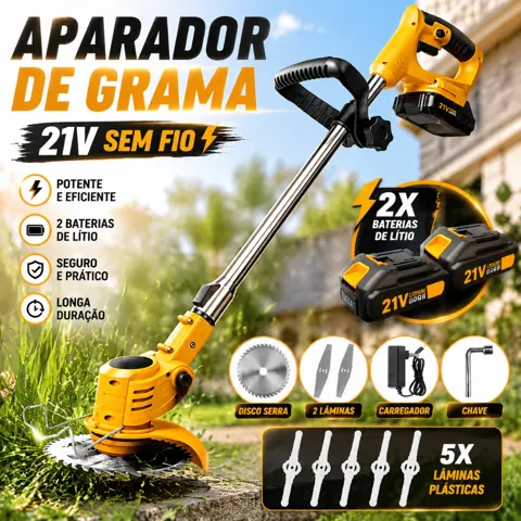 Foto do anúncio: Roçadeira Elétrica 21V Sem Fio Cortador Aparador de Grama 2 Baterias
