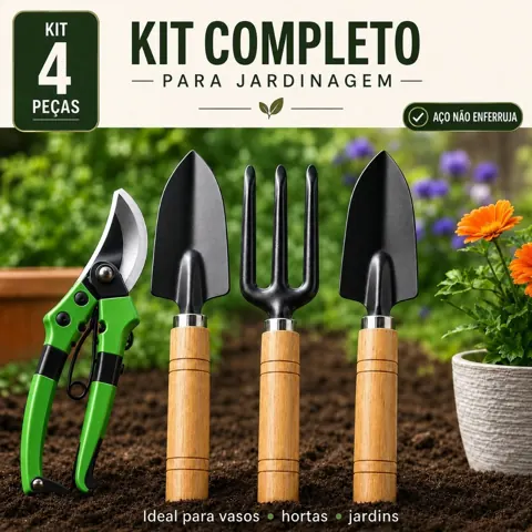 Foto do anúncio: KIT Ferramentas Jardinagem 4 Peças - Tesoura de Poda e KIT jardim para flor plantas areia adubo