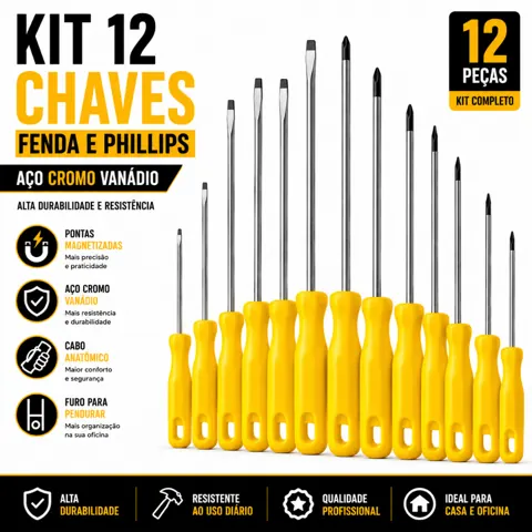Foto do anúncio: Jogo Conjunto 12 Chave Fenda e Philips Aço Imantada Profissional CROMO VANADIUM Magnética Envio Imediato