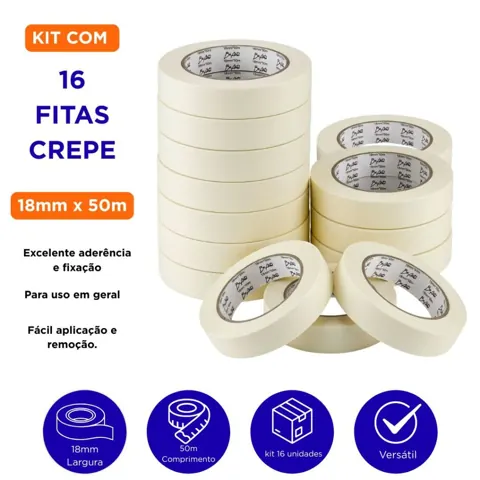Foto do anúncio: Fita Crepe 18mm X 50 Metros Com 16 Unidades Uso Geral Atacado