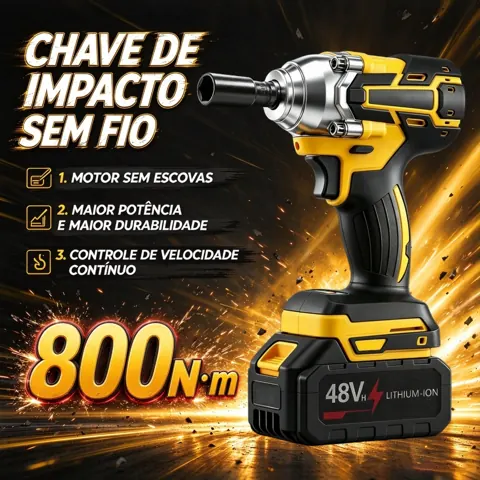 Foto do anúncio: Chave De Impacto 800N・m Sem Escova 48V Sem Fio Profissional Alto Torque, 2 ou 1 Baterias, Caixa Colorida