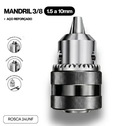Foto do anúncio: Mandril Com Chave 3/8 Para Furadeira Universal Rosca 24 Unf 1.5-10mm Aço Reforçado