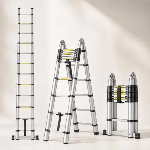 Foto do anúncio: Escada Telescópica Dupla Profissional em INOX 3,4m / 5m Multifuncional Dobrável Reforçada