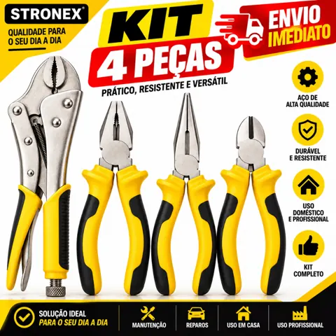 Foto do anúncio: KIT JOGO DE 4 ALICATES PROFISSIONAL ALICATE DE PRESSÃO UNIVERSAL BICO CORTE DIAGONAL 10 JOGO DE FERRAMENTAS COM CHAVINHA
