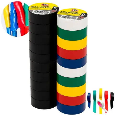 Foto do anúncio: Jogo de Fita Isolante Coloridas e Preta Anti-Chamas Profissional 5m x 18mm